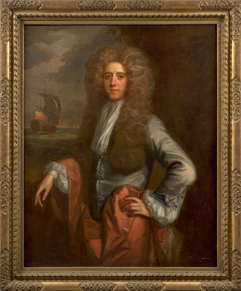 Ecole anglaise du XVIIe siècle Entourage de Godfried Kneller Portrait présumé de l'amiral Henshaw Huile sur toile