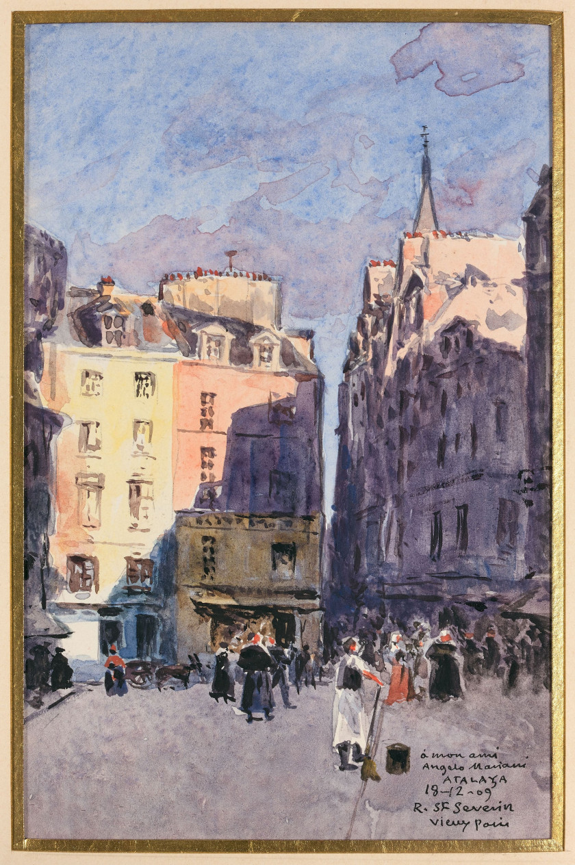 Enrique ATALAYA Murcie, 1851 - Paris, 1913 Vues du vieux Paris dédiées à Angelo Mariani Suites de 52 aquarelles