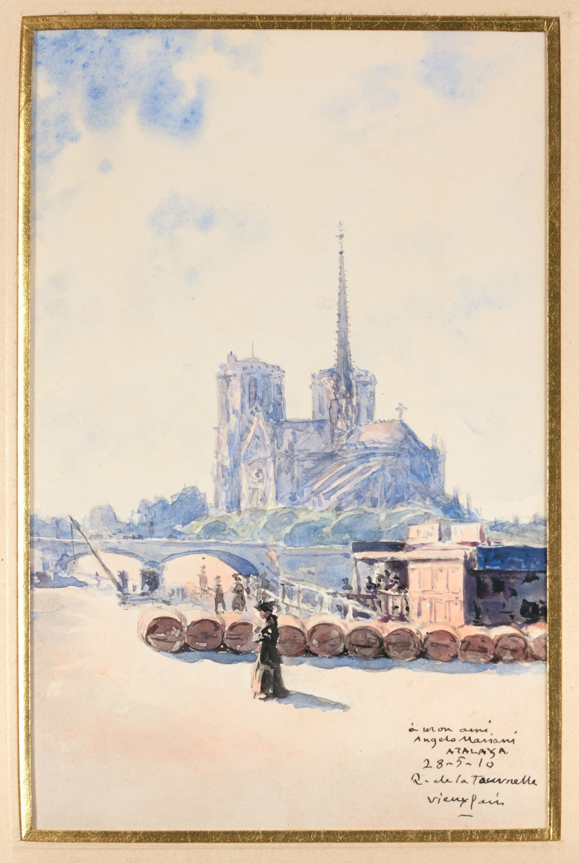 Enrique ATALAYA Murcie, 1851 - Paris, 1913 Vues du vieux Paris dédiées à Angelo Mariani Suites de 52 aquarelles