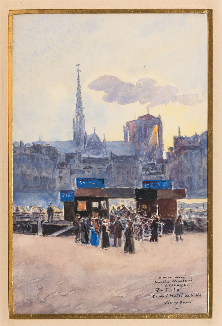 Enrique ATALAYA Murcie, 1851 - Paris, 1913 Vues du vieux Paris dédiées à Angelo Mariani Suites de 52 aquarelles