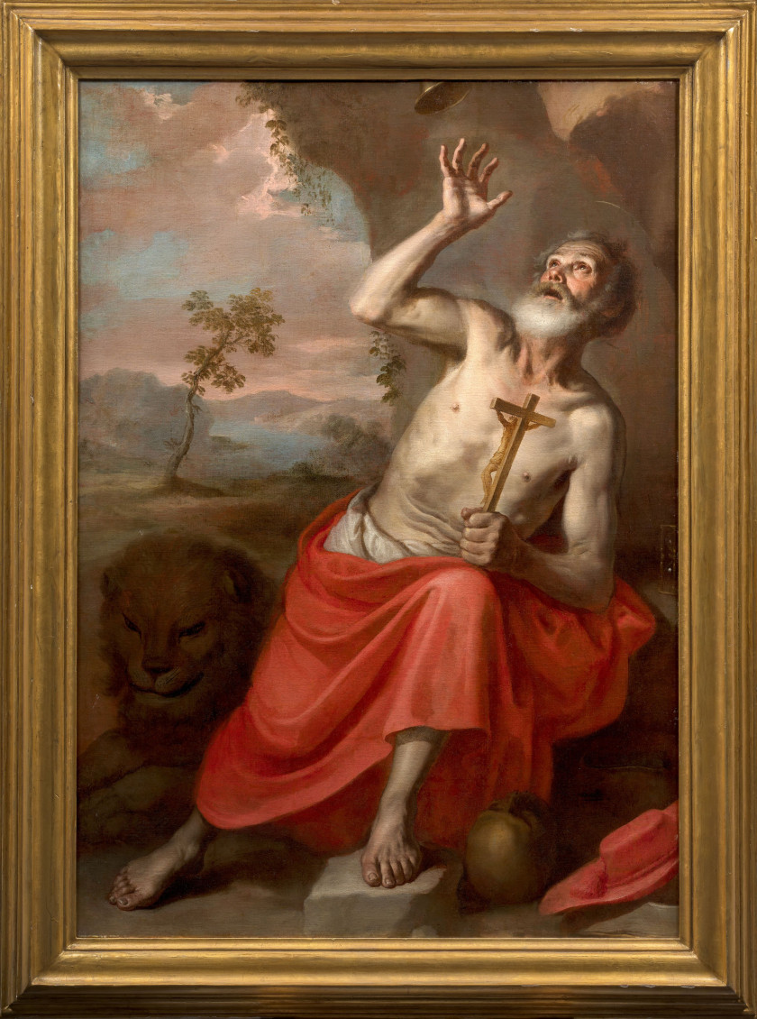 Juan de SEVILLA Grenade, 1643 - 1695 Saint Jérôme entendant les trompettes de l'apocalypse Huile sur toile