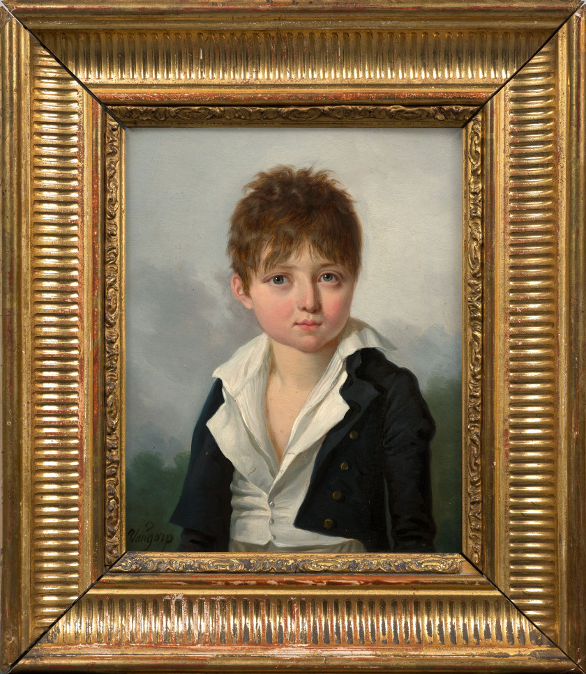 Henri-Nicolas van GORP Paris, vers 1756- après 1819 Deux portraits de jeunes garçons Paire d'huiles sur panneaux de noyer filassés
