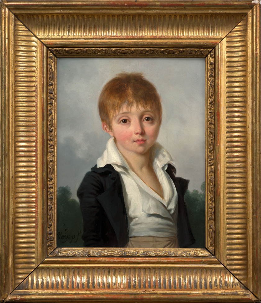 Henri-Nicolas van GORP Paris, vers 1756- après 1819 Deux portraits de jeunes garçons Paire d'huiles sur panneaux de noyer filassés