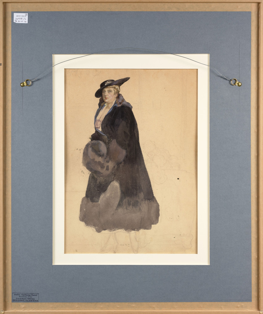 Franz von BAŸROS Zagreb, 1866 - Vienne, 1924 Recto : L'enlèvement de Déjanire, projet de cartouche ; verso : Etude d'élégante au man.