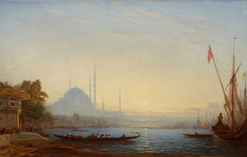 Félix ZIEM Beaune, 1821 - Paris, 1911 Soleil couchant sur le Bosphore, Constantinople, circa 1860 Huile sur toile