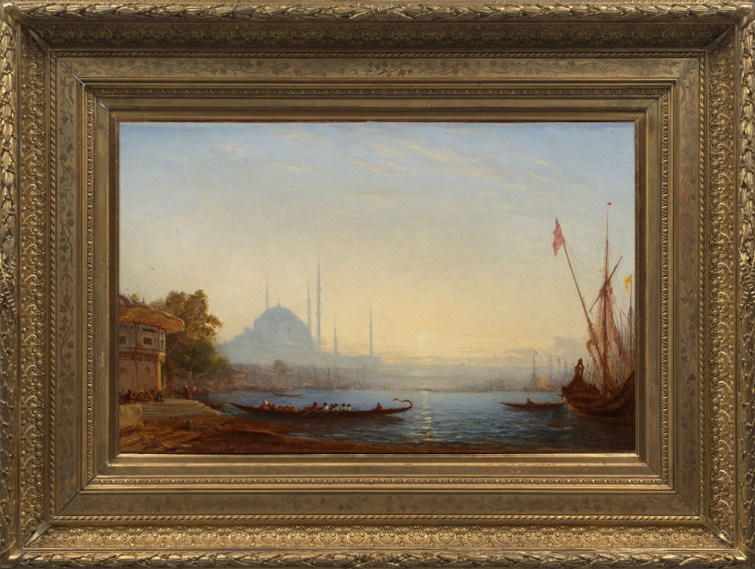 Félix ZIEM Beaune, 1821 - Paris, 1911 Soleil couchant sur le Bosphore, Constantinople, circa 1860 Huile sur toile