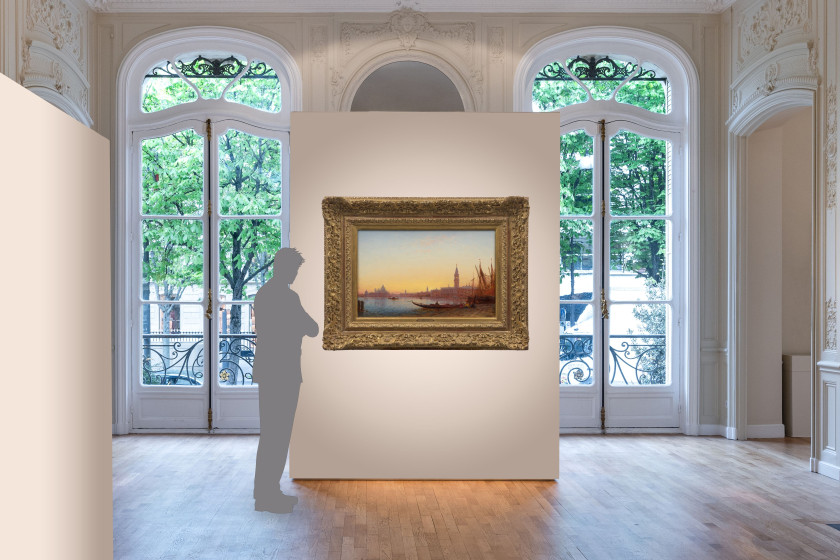 Félix ZIEM Beaune, 1821 - Paris, 1911 Gondoles dans le Grand Bassin, Venise, circa 1865 Huile sur panneau, une planche
