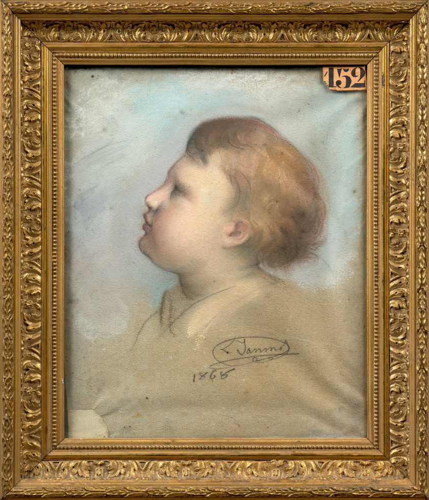 Louis JANMOT Lyon, 1814 - 1892 Portrait présumé de Norbert Janmot, âgé d'un an, fils de l'artiste Pastel sur trait de crayon