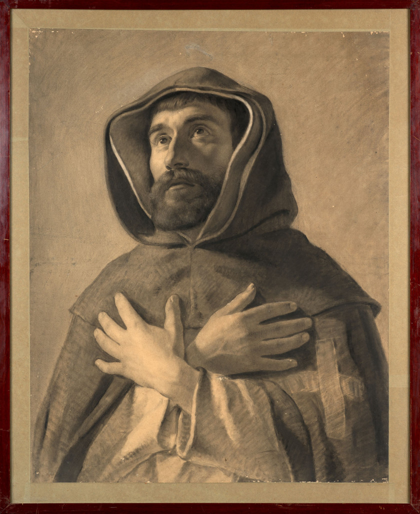 Attribué à Louis JANMOT Lyon, 1814 - 1892 Moine trinitaire en prière Crayon noir et fusain sur papier