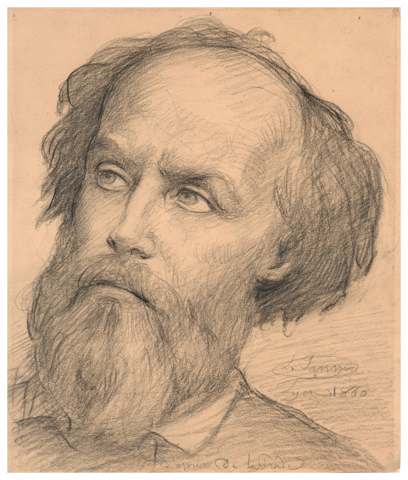 Louis JANMOT Lyon, 1814 - 1892 Etude pour le portrait de Victor de Laprade Crayon noir sur papier