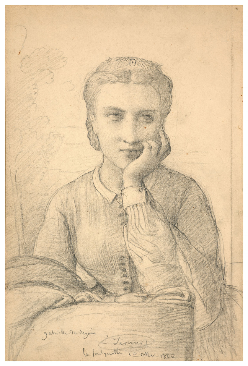 Louis JANMOT Lyon, 1814 - 1892 Portrait de Gabrielle de Leguin (?) Crayon noir sur papier