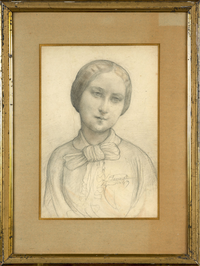 Louis JANMOT Lyon, 1814 - 1892 Portrait de femme Crayon noir sur papier