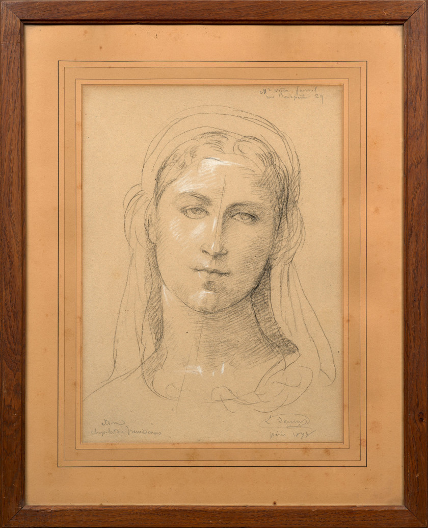 Louis JANMOT Lyon, 1814 - 1892 Etude pour 'L'Immaculée conception', fresque de la chapelle des franciscains de Terre Sainte Crayon n
