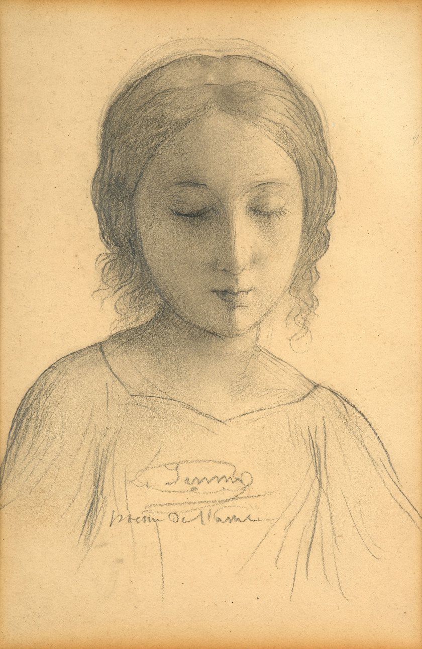 Louis JANMOT Lyon, 1814 - 1892 Etude pour 'Le Poème de l'âme' Crayon noir et estompe sur papier