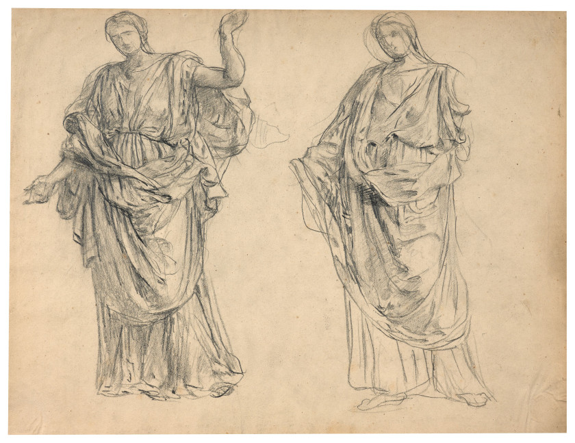 Louis JANMOT Lyon, 1814 - 1892 Etude de saints probablement pour le dôme de Saint-François-de-Sales, Lyon Crayon noir sur papier