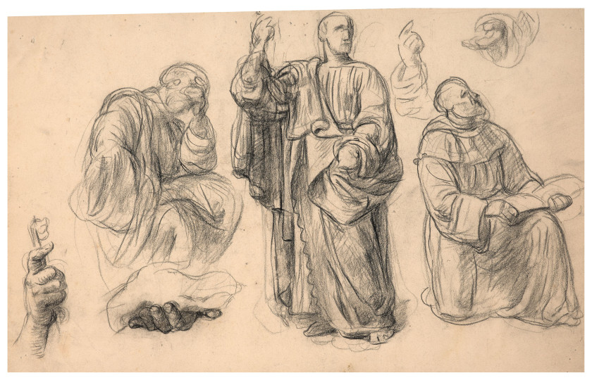 Louis JANMOT Lyon, 1814 - 1892 Etude de saints probablement pour le dôme de Saint-François-De-Sales, Lyon Crayon noir sur papier