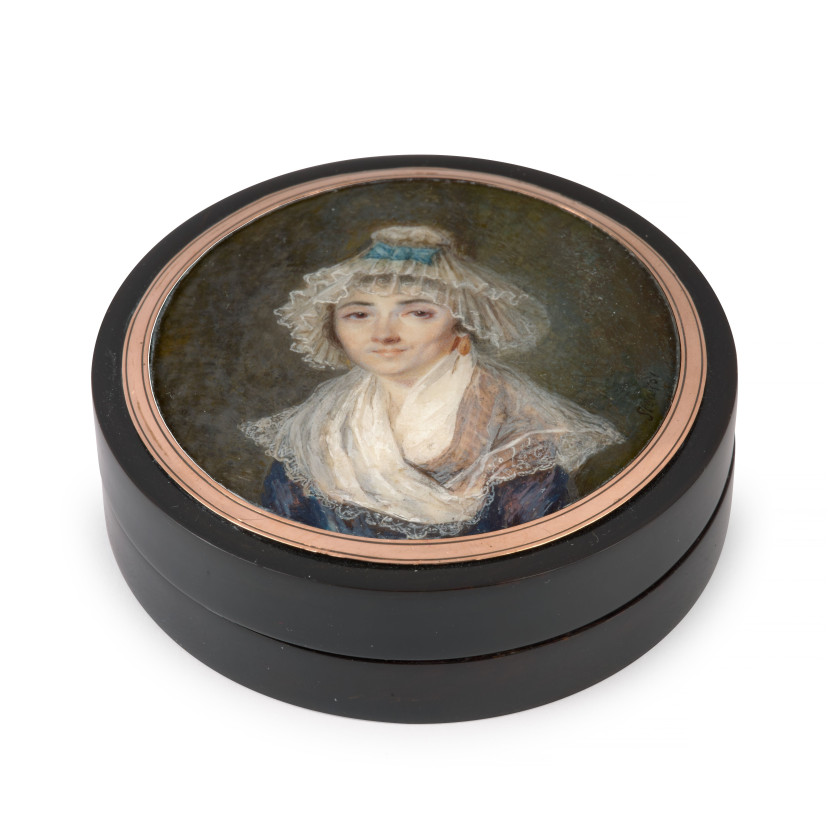 Ecole française vers 1790 Entourage de Louis-Marie Sicard dit Sicardi Portrait d'une jeune femme au bonnet de dentelle Miniature sur..