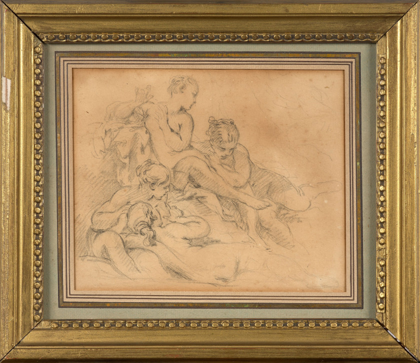 François BOUCHER Paris, 1703 - 1770 Etude de nymphes Crayon noir