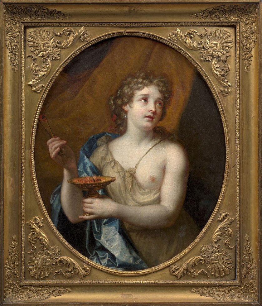 Louis LICHERIE Dreux, 1642 - Paris, 1687 Porcie se donnant la mort Huile sur toile, de forme ovale