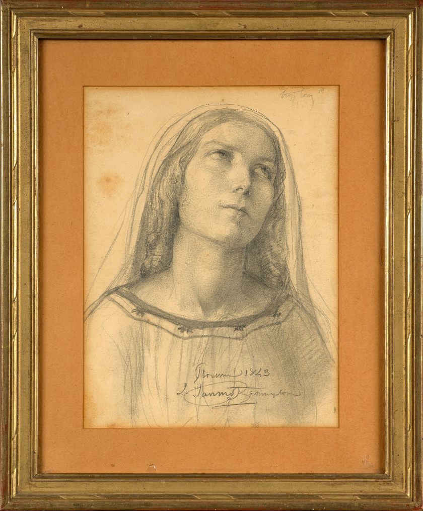 Louis JANMOT Lyon, 1814 - 1892 Etude présumée pour 'L'Assomption de la Vierge' Crayon noir et estompe sur papier