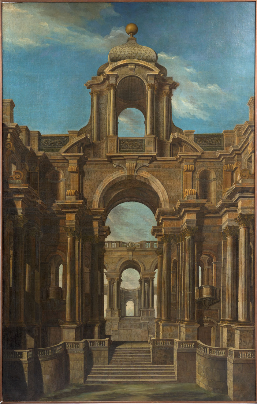 Ecole italienne du début du XVIIIe siècle  Grand décor architectural Huile sur toile
