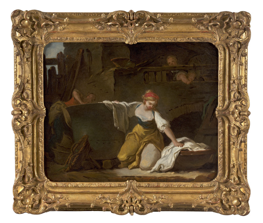 Jean-Honoré FRAGONARD Grasse, 1732 - Paris, 1806 Jeunes lavandières Huile sur toile