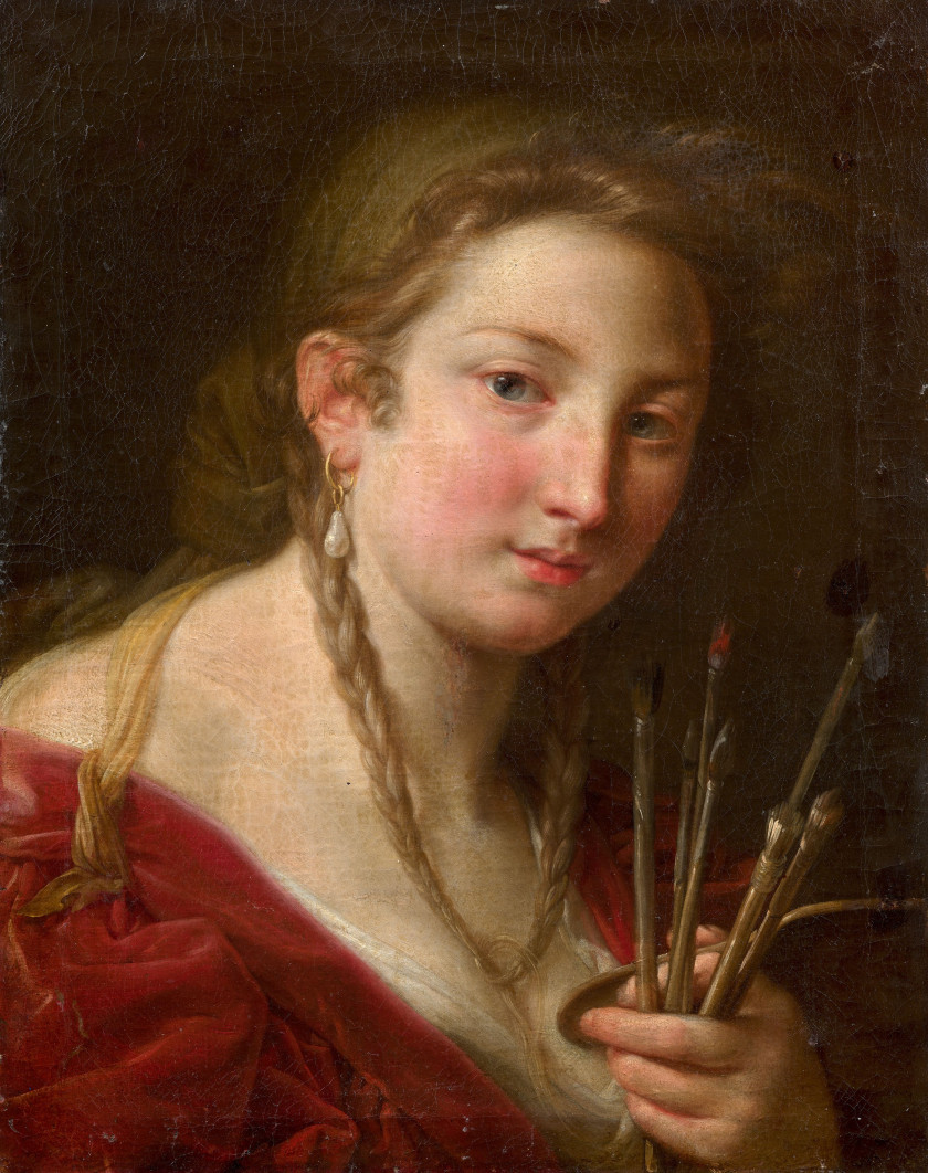 ¤ Pompeo BATONI Lucques, 1708 - Rome, 1787 Allégorie de la peinture Huile sur toile (Toile d'origine)