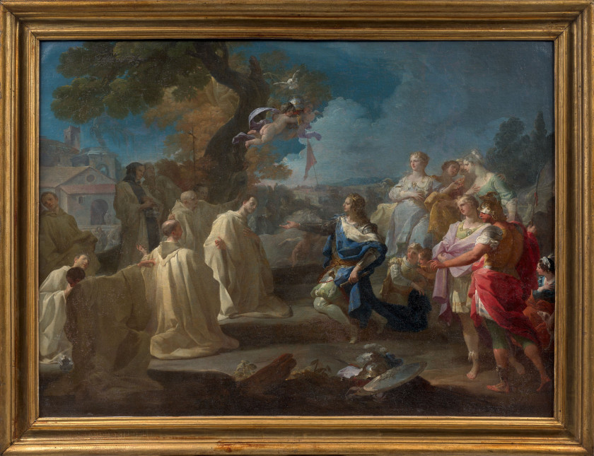 Corrado GIAQUINTO Molfetta, 1703 -Naples, 1765 La visite de Saint Louis à l'abbaye de Cîteaux Huile sur toile