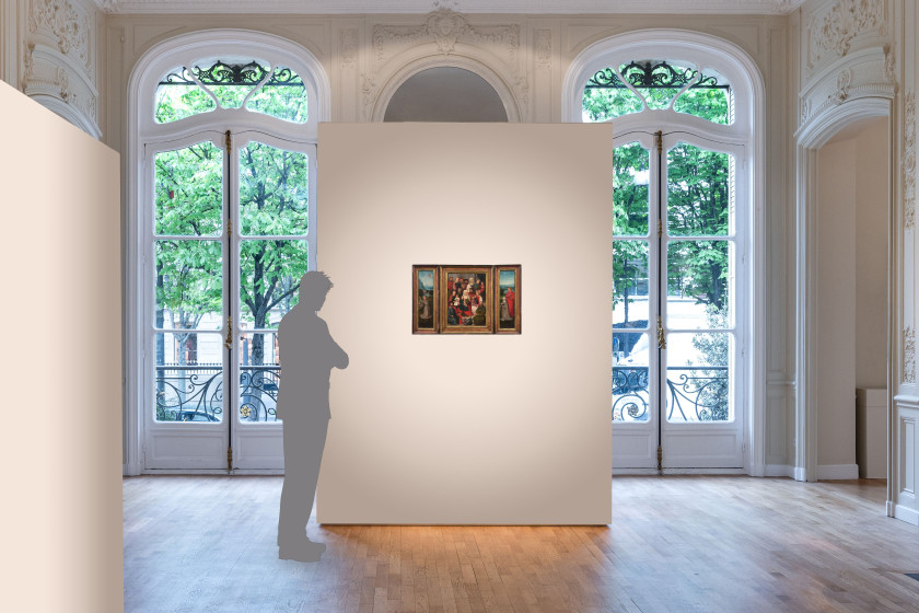 Bruges, début du XVIe siècle  Triptyque : La lignée de sainte Anne ; deux volets latéraux représentant saint François recevant les s...
