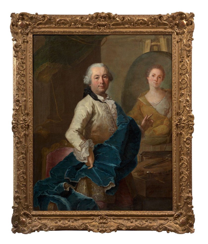 Joachim RUPALLEY  Bayeux, 1713 - 1780 Autoportrait du peintre en train de peindre le portrait de son épouse Angélique Louise Hélène...