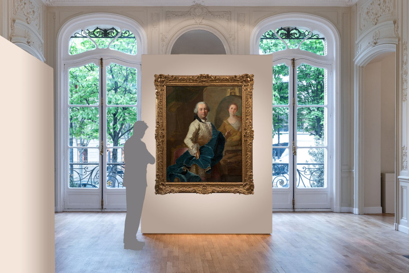 Joachim RUPALLEY  Bayeux, 1713 - 1780 Autoportrait du peintre en train de peindre le portrait de son épouse Angélique Louise Hélène...