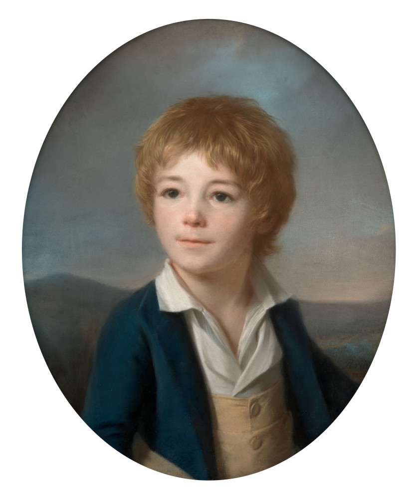 Lié Louis PERIN-SALBREUX Reims, 1753 - 1817 Portrait d'Alphonse-Henri Périn (1798-1833), fils de l'artiste Pastel, de forme ovale