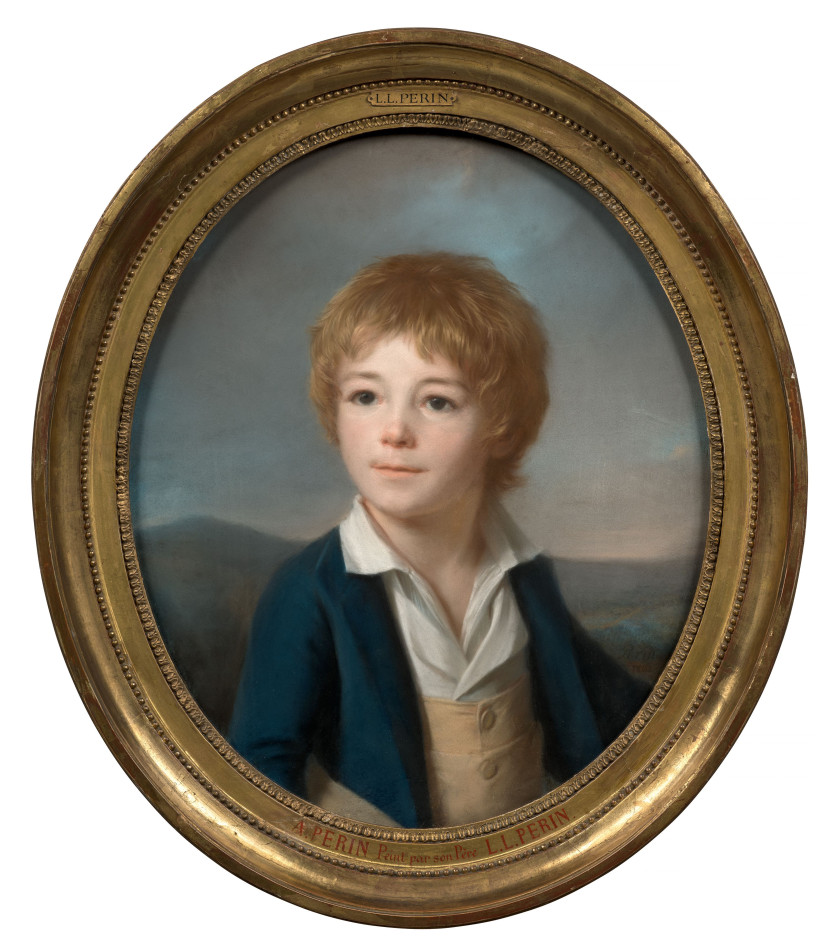 Lié Louis PERIN-SALBREUX Reims, 1753 - 1817 Portrait d'Alphonse-Henri Périn (1798-1833), fils de l'artiste Pastel, de forme ovale