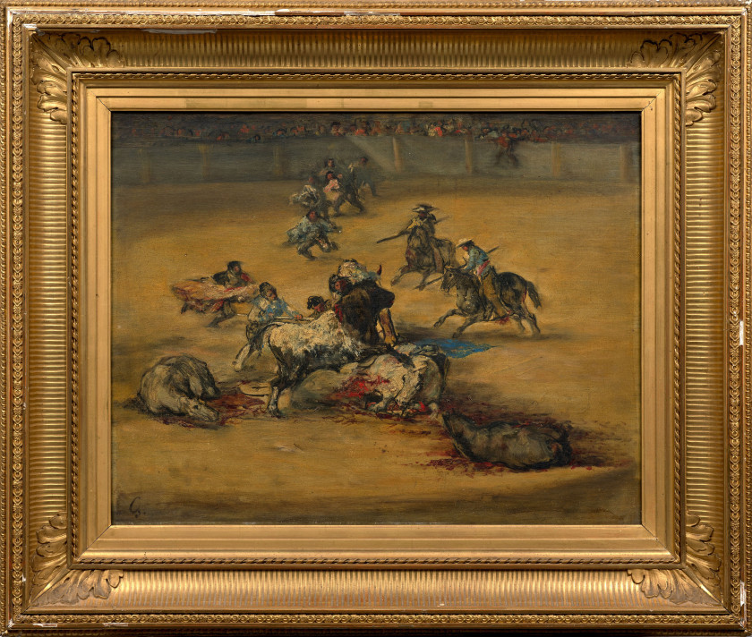 Ecole espagnole vers 1870 Suiveur de Francisco de Goya Scène de tauromachie Toile