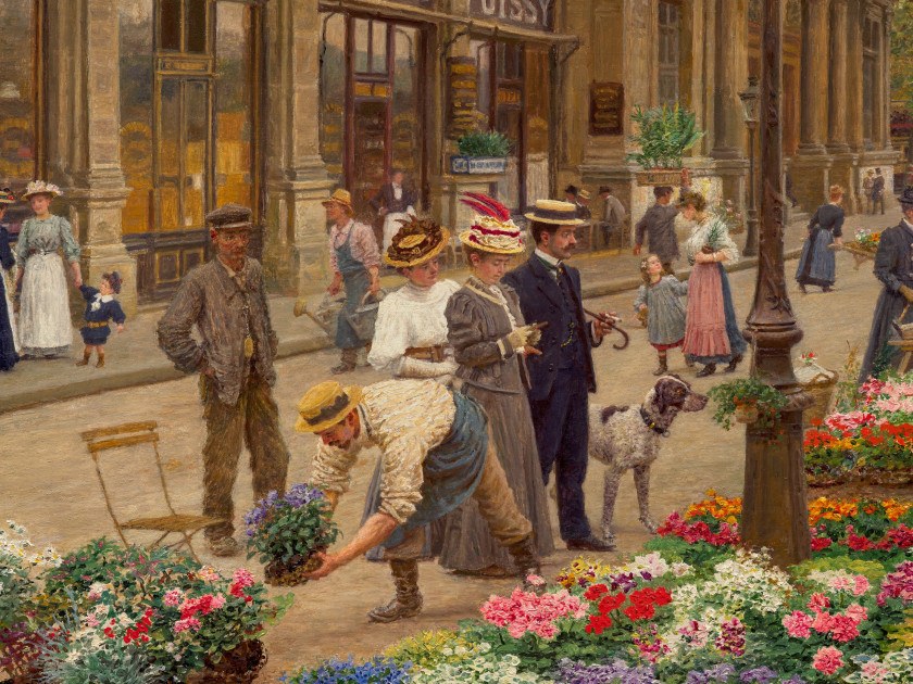 Marie-François Firmin GIRARD, dit FIRMIN-GIRARD Poncin, 1838 - Montluçon, 1921 "Paris au printemps", le quai aux fleurs, 1908 Huile...