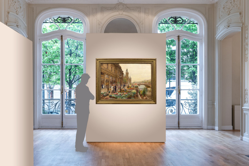 Marie-François Firmin GIRARD, dit FIRMIN-GIRARD Poncin, 1838 - Montluçon, 1921 "Paris au printemps", le quai aux fleurs, 1908 Huile...