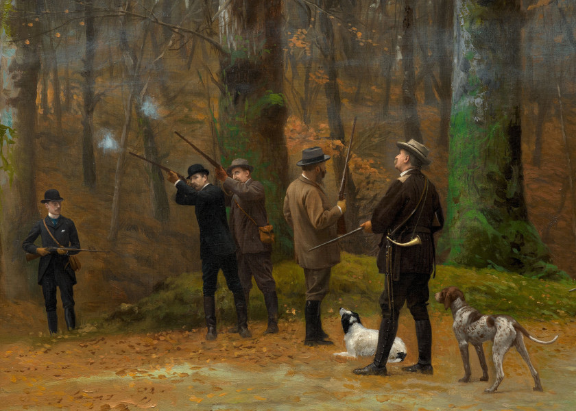 Jean-Léon GÉRÔME Vesoul, 1824 - Paris, 1904 Scène de chasse dans la forêt de Meudon dit La Chasse Rothschild Huile sur toile (Toile...