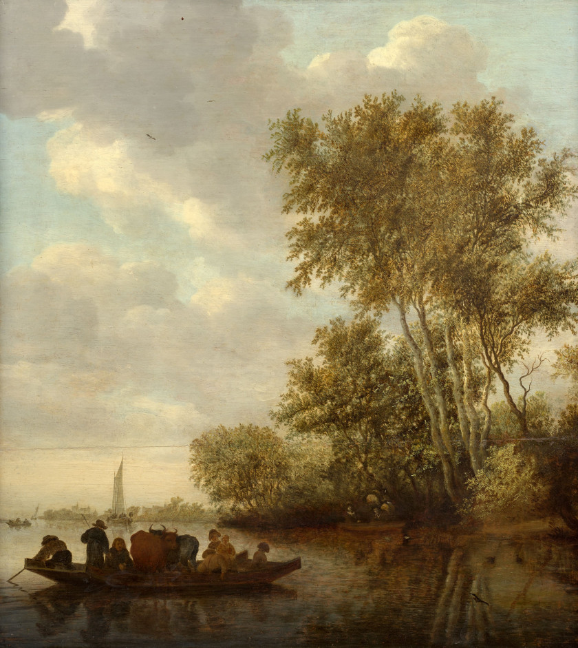 Salomon van RUYSDAEL Naarden, vers 1600 - Haarlem, 1670 Le passage du bac Huile sur panneau parqueté