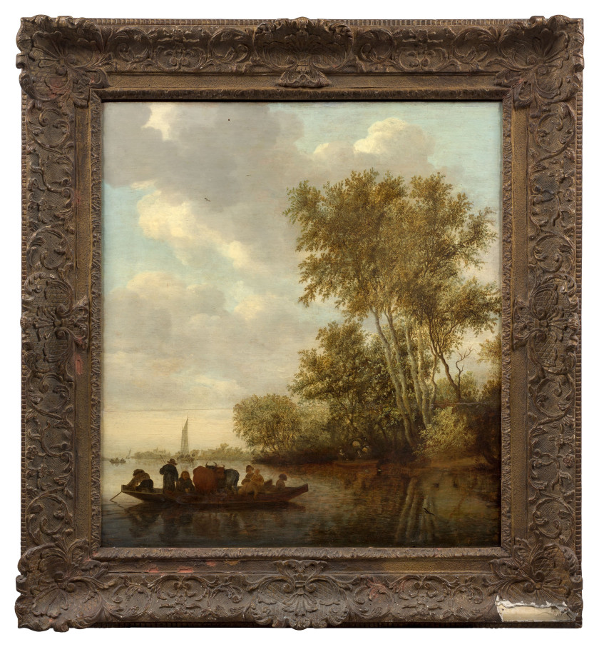 Salomon van RUYSDAEL Naarden, vers 1600 - Haarlem, 1670 Le passage du bac Huile sur panneau parqueté