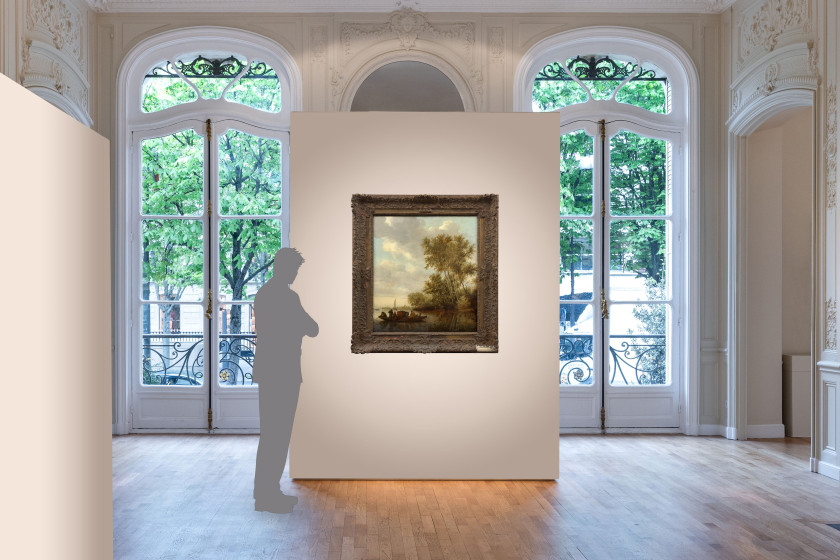 Salomon van RUYSDAEL Naarden, vers 1600 - Haarlem, 1670 Le passage du bac Huile sur panneau parqueté
