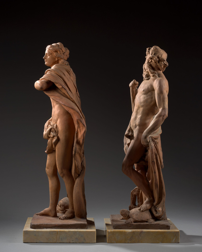 Attribué à François LUCAS Toulouse, 1736 - 1813 Amphitrite et Neptune Paire de terres cuites