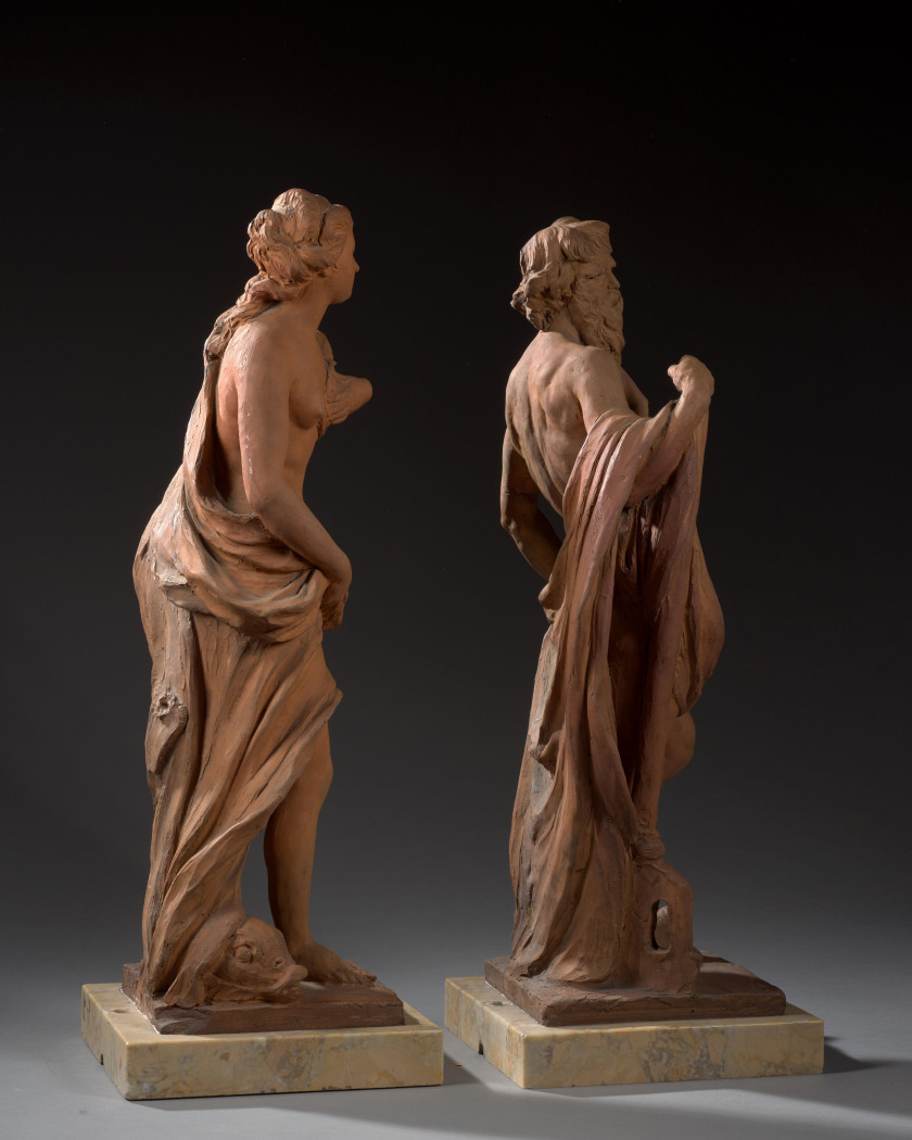 Attribué à François LUCAS Toulouse, 1736 - 1813 Amphitrite et Neptune Paire de terres cuites